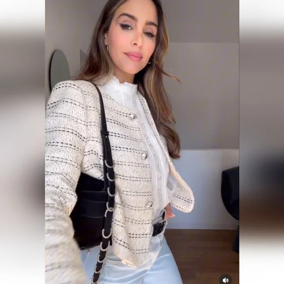 Zara Textured Tweed Blazer Size S - Picture 8 of 16